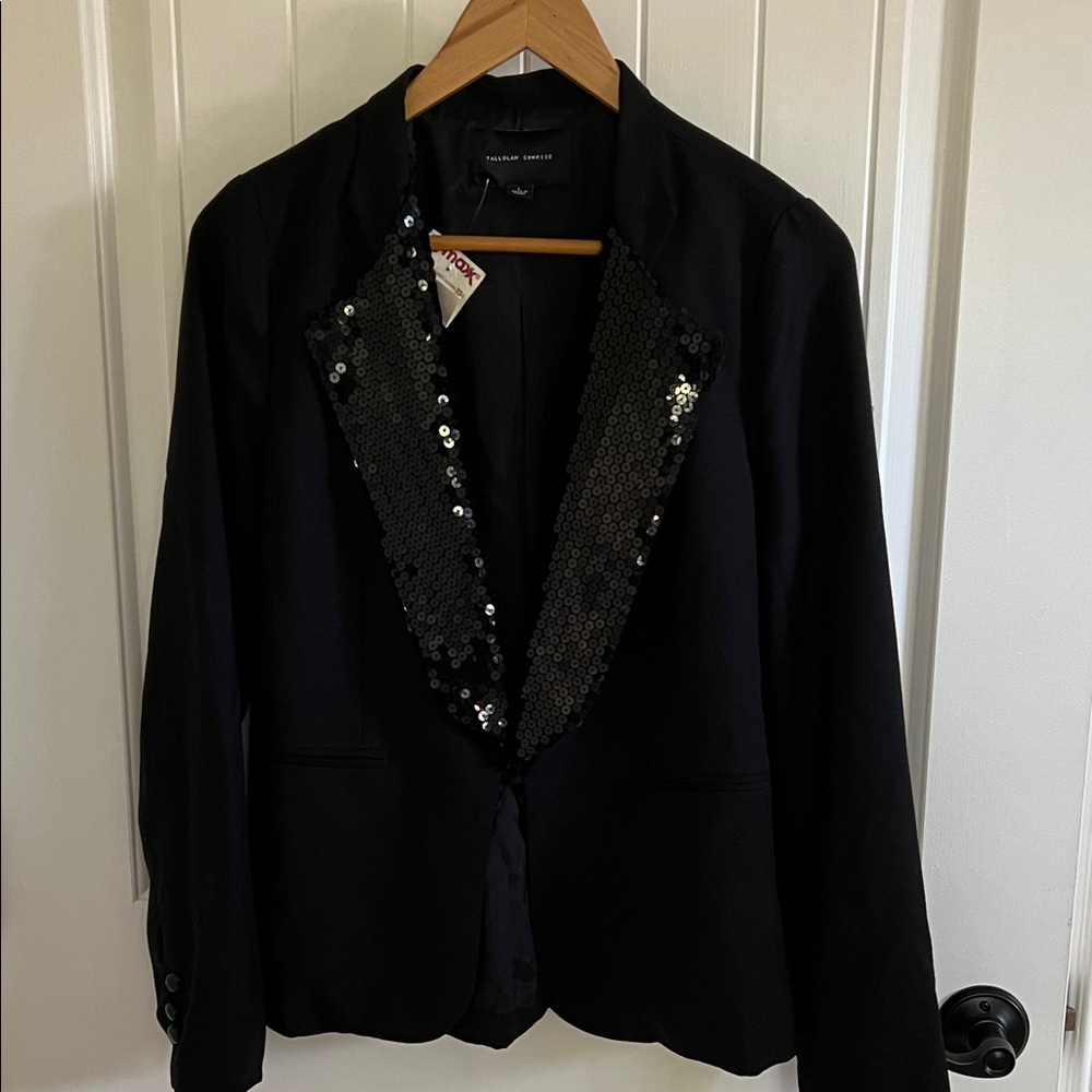 Black Sequin-Trimmed Women's Blazer